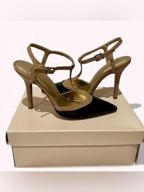 Black & Tan T-Strap Heels